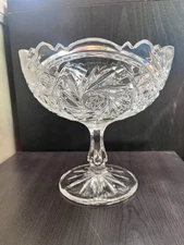 American Brilliant Lead Crystal Stem Footed Bowl 7”