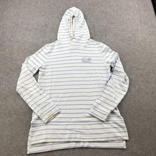 Vineyard Vines Hoodie Womens XS White Blue Striped Whale Logo Pullover
