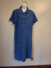 Vintage 90s Talbots Blue Collared Button Front Shirt Midi Dress Size 12