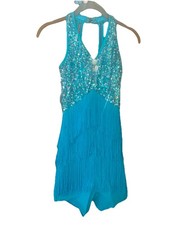Weissman Showtime Dance Costume 10425 Size SA Blue Fringe Sequins Skate DANCE