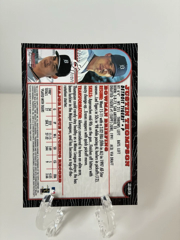 1999 Bowman Chrome Gold Foil Signature Justin Thompson #289 - Image 2 of 2