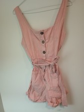 ZARA Romper Bibs Linen Cotton Pink Small Womens Button Front Y2K