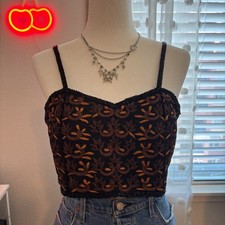 Vintage 1980s Black and Gold Beaded Embroidered Bustier Corset Top with Padding