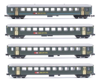 ARNOLD/LIMA ''N'' SPUR 4 STÜCK SB GRÜN CFF FFS PERSONENWAGEN 2. KLASSE
