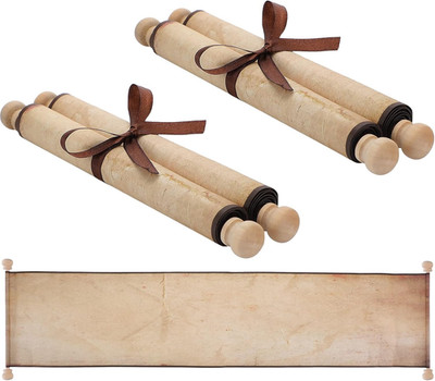 2 Pack Blank Paper Scrolls on Wood Rod for Writing, Art, and Cosplay