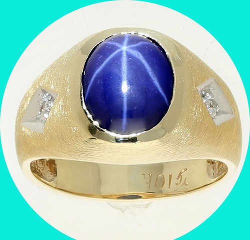 Mens Vintage Diamond Lab Created Star Sapphire Ring 2.27CT Yellow Gold Size 6.25