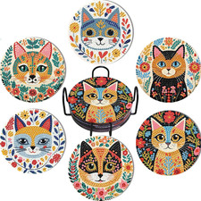 6 Pack Diamond Art Coasters Kits - Cute Cat Diamond Painting Coasters Kit Set...