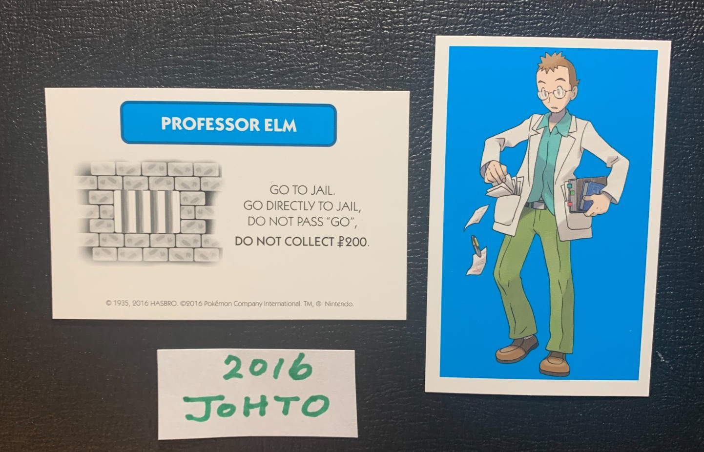 Monopoly    Pokemon    PROFESSOR ELM  Go To Jail Card    2016      JOHTO EDITION