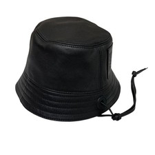LOEWE Leather Bucket Hat M Black Zip Stylish Used