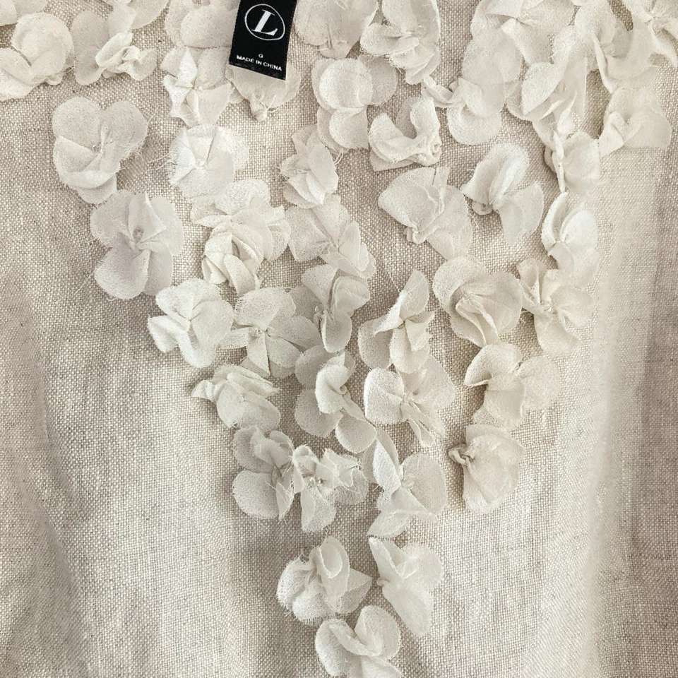 Kensie Linen Dress Beige Sleeveless Sheath Natural Neutral Petal Appliqué Sz L - Image 4 of 4