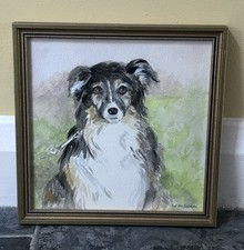 Vintage Watercolour Painting Collie Dog Signed Artist Winifred M Swan 8” square