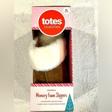 New in Box Totes Women  s Slippers XL 9-10 Brown and White Slides Memory Foam