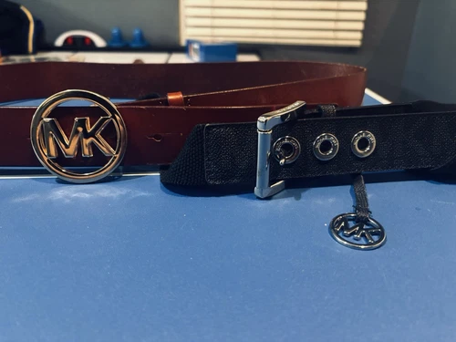 Set 2 cinture Michael Kors donna skinny in vera pelle XL marrone e nero 44"