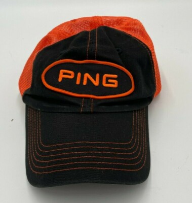 Ping Orange and Black Adjustable Mesh Golf Cap Hat 100% Cotton