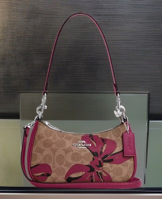  NWT Coach Teri Mini Crossbody Bag SIGNATURE  BOW PRINT  Tan pink CY733