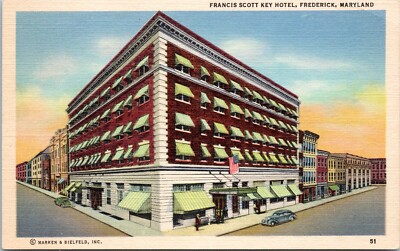Francis Scott Key Hotel, Frederick, Maryland - 1939 Linen Postcard
