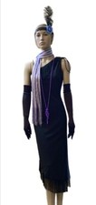 Black Purple 1920s Great Gatsby Flapper Dress Roaring 20s  Accs L