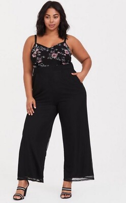 Womens Torrid Black Floral Mesh Jumpsuit SIZE 12 Large NWT