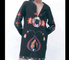 Zara SHORT EMBROIDERED DRESS Black Size Small