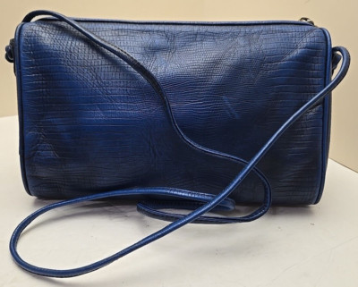 Austin Designs Navy Blue Snakeskin Pattern Leather Shoulder Bag - Leather Lined