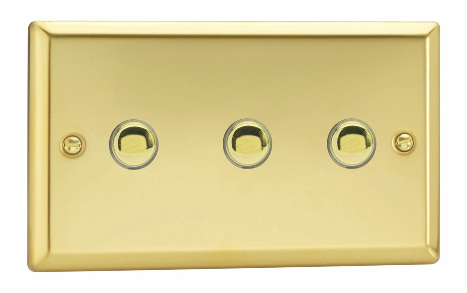 Varilight XVM3 Victorian Polished Brass 3 Gang 6A 1 or 2 Way Push Impulse Switch