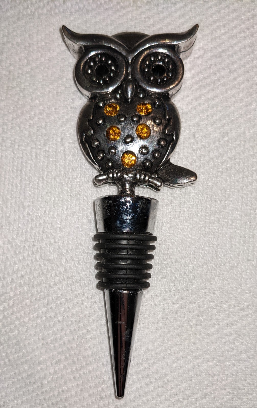 Vintage amber orange rhinestone jewel retro kitsch midcentury owl