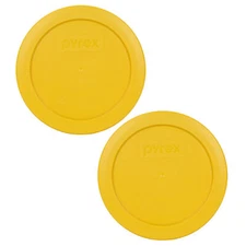 Pyrex 7200-PC 2 Cup Butter Yellow Round Plastic Storage Lid 2PK for Glass Bowl