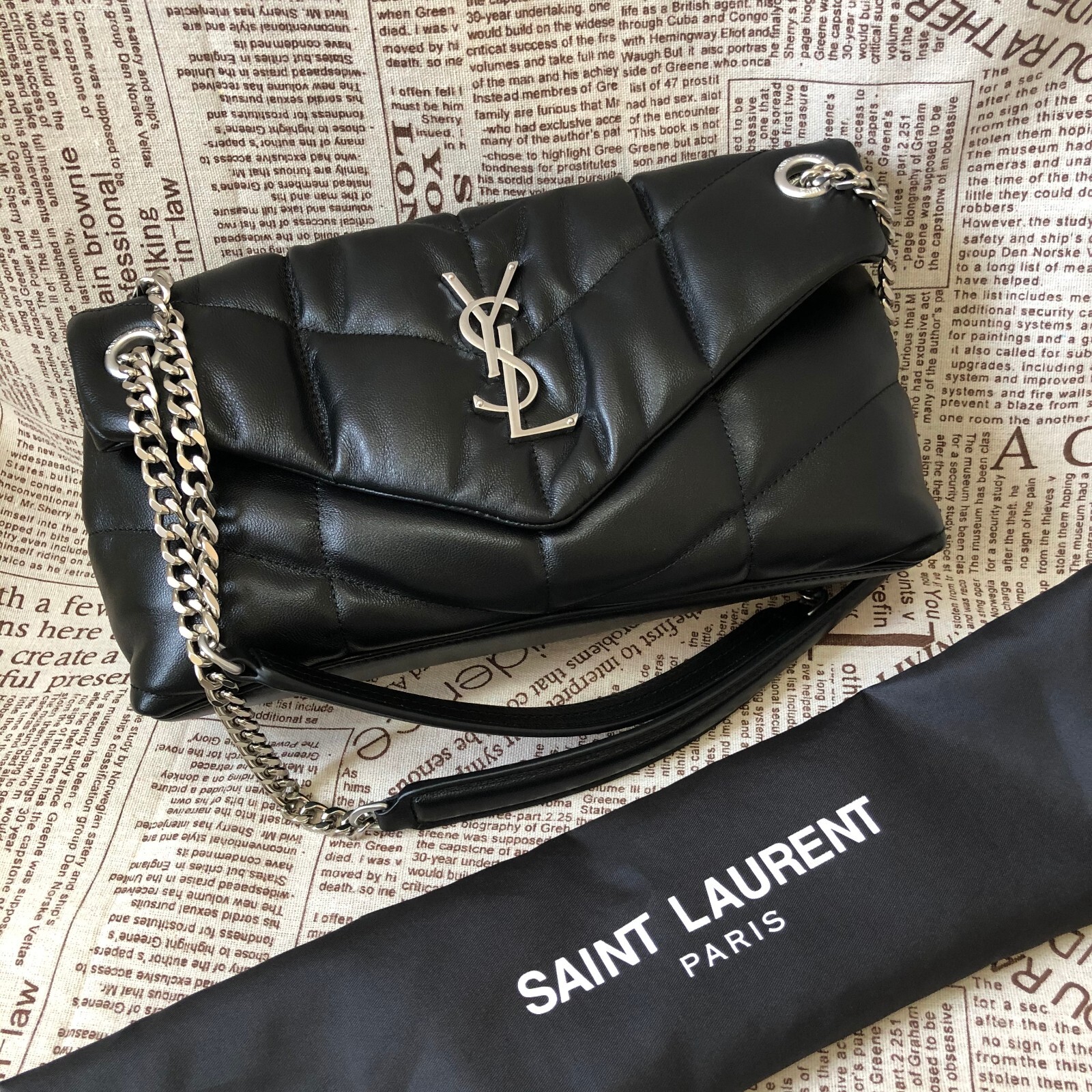 Yves Saint Laurent black cowhide silver buckle women’s bag