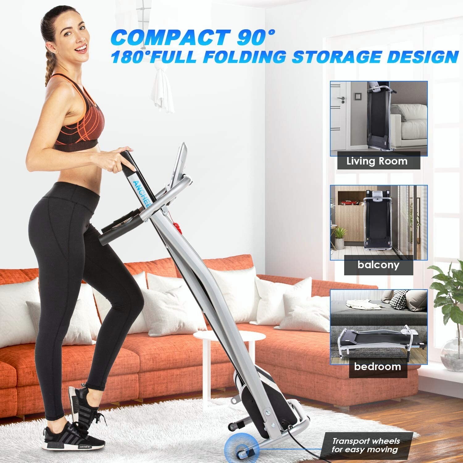 Folding Treadmill with Incline for Home Gym Foldable Electric Compact