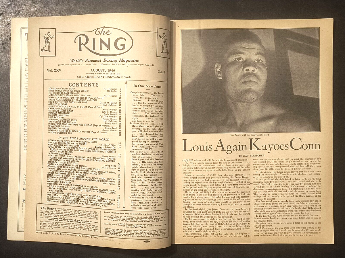 Magazine The Ring Août 1946 - Joe Louis Vs Billy Conn, Publicités Vintage Boxe