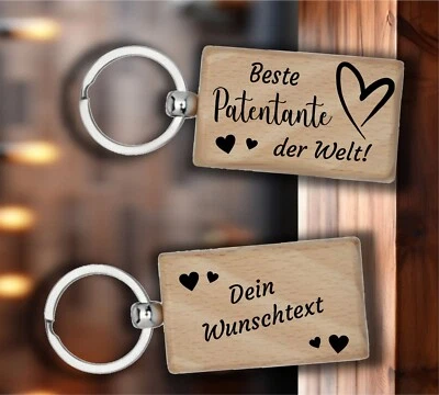 MARKENLOS Schlüsselanhänger Gravur Holz Geschenk Lieblings Patentante Taufe Erinnerung