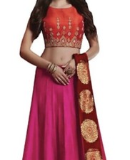 Beautiful Pink  Orange Raw Silk Lehenga Set