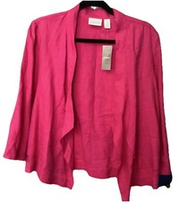 Chico  s 100 Linen Open Front Jacket   Size 2 Large   Bright Pink   NWT