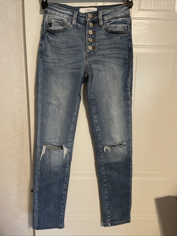 Kancan Womens Size 3/25 Denim Skinny Jeans Estilo Button Fly Distressed Straight