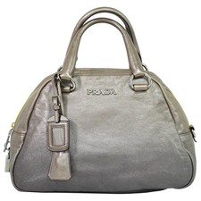 PRADA Leather Handbag Metallic Beige Silver