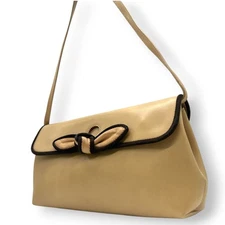 Good FURLA Shoulder Bag Leather Beige Ribbon Can Be Crossbody