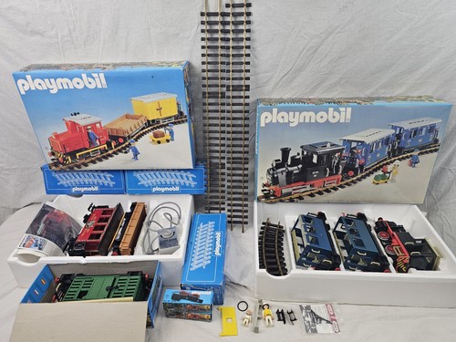 BIG LOT OF PLAYMOBIL 4000 TRAIN CARS TRACKS AND MORE IN ORIGINAL BOXES