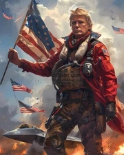 #0690 P-8X10 Trump  Soldier With Flag Glossy Photo Fast-Secure First Class Ship