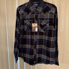 ROCK 47 by Wrangler Pearl Snap Shirt Boys XXLarge Western Plaid Blue 2XL