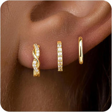 Gold Huggie Hoop Earrings Set for Women, Dainty Small Sterling Silver Earring St