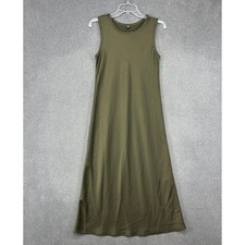Uniqlo Satin Midi Dress Womens S Olive Green A-Line Minimalist Sleeveless