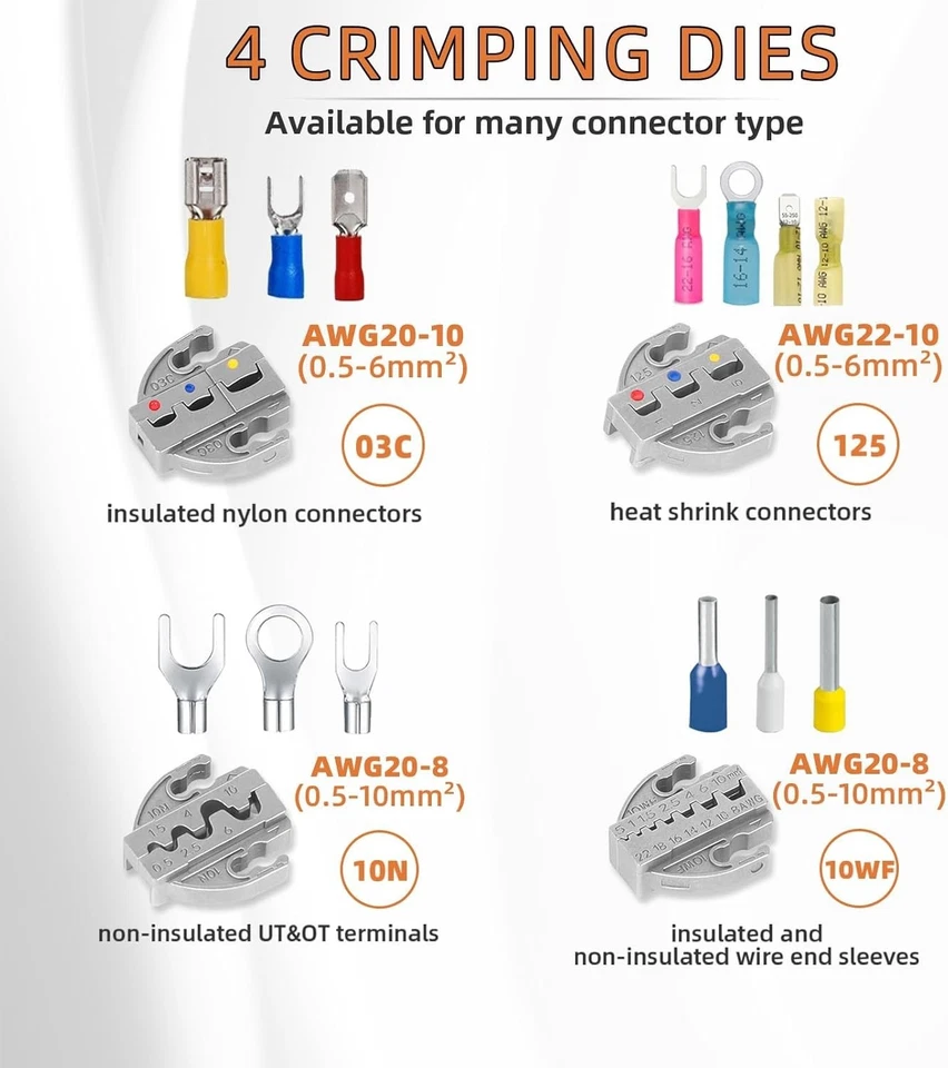 Набор инструментов для обжима проводов с храповиком с быстросменными челюстями и чехлом 5 шт. - Изображение 3 из 4