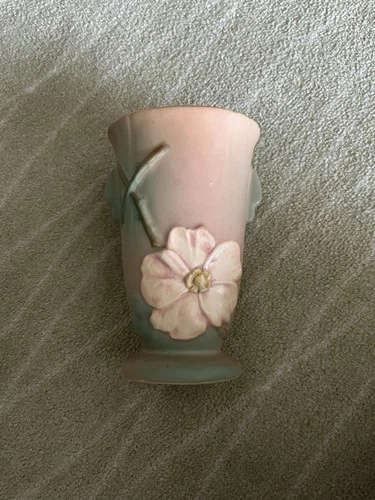Vtg.  Weller Art Pottery Pink-blue Dogwood 1930's Matte Glaze Vase Art Deco VGC