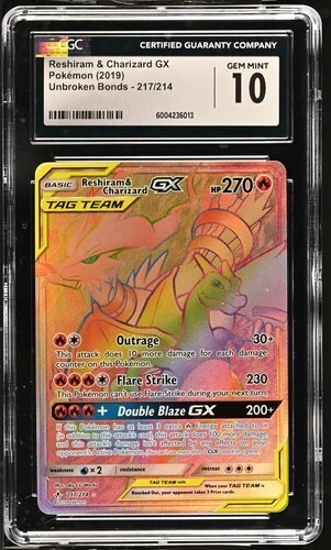 2019 Reshiram & Charizard GX (Secret) 217/214 Unbroken Bonds CGC 10 - POP 63