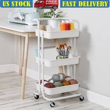 3-Tier Rolling Craft Cart Storage Organizer W/ Handle Wheels Supplies New