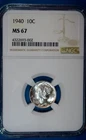 1940-P U.S. MERCURY DIME - SILVER - KM#140 - NGC SLABBED - MS67