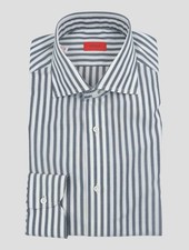 NEW ISAIA GRAY WHITE COTTON SHIRT US 17.5 - EU 44 2IS31
