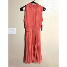 Nanette Lepore Light Flamingo Pleated Smocked Mock Neck Dress Size 2
