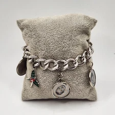 Monet Silver Tone Charm Bracelet Womens Photo Portrait Charms Holly Safety Chain