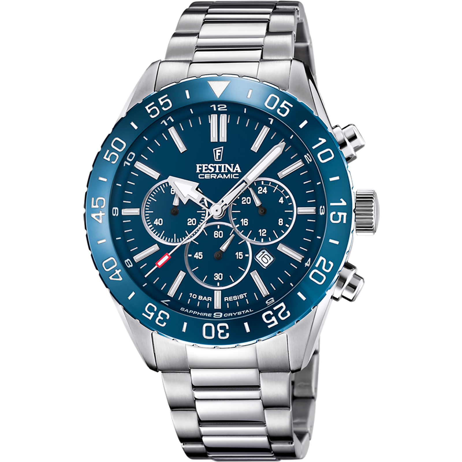 Festina Uomo Argento Orologio Da Polso, Ceramico, (Cronografo, Orologio Analogico, 44 Mm) - Immagine 2